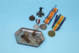 Boxed World War I pair of medals, CPL M. Milburn, W. York's, R., a British World War I propaganda