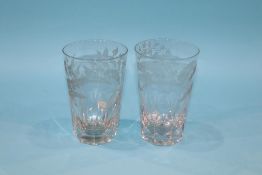 Two Victorian etched marriage glasses to Hannah Blakey and Antony Blakey, 31st October 1887, 15cm