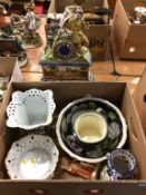 A box of assorted china, to include Royal Doulton etc. and a Capo Di Monte clock