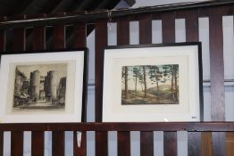 Etching by Albany Howarth of Westgate Canterbury, signed in pencil and a print 'The Pine Wood' by