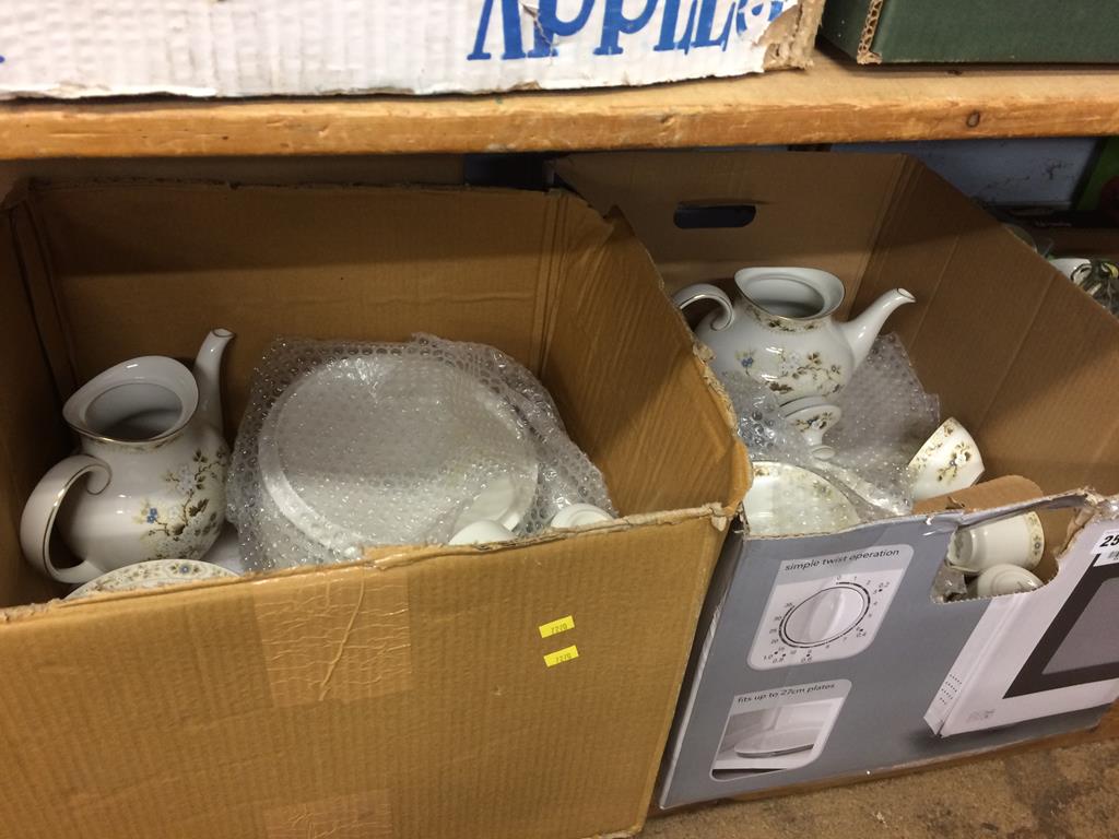 A shelf of assorted, to include a Royal Doulton ‘Mandalay’ dinner and tea service