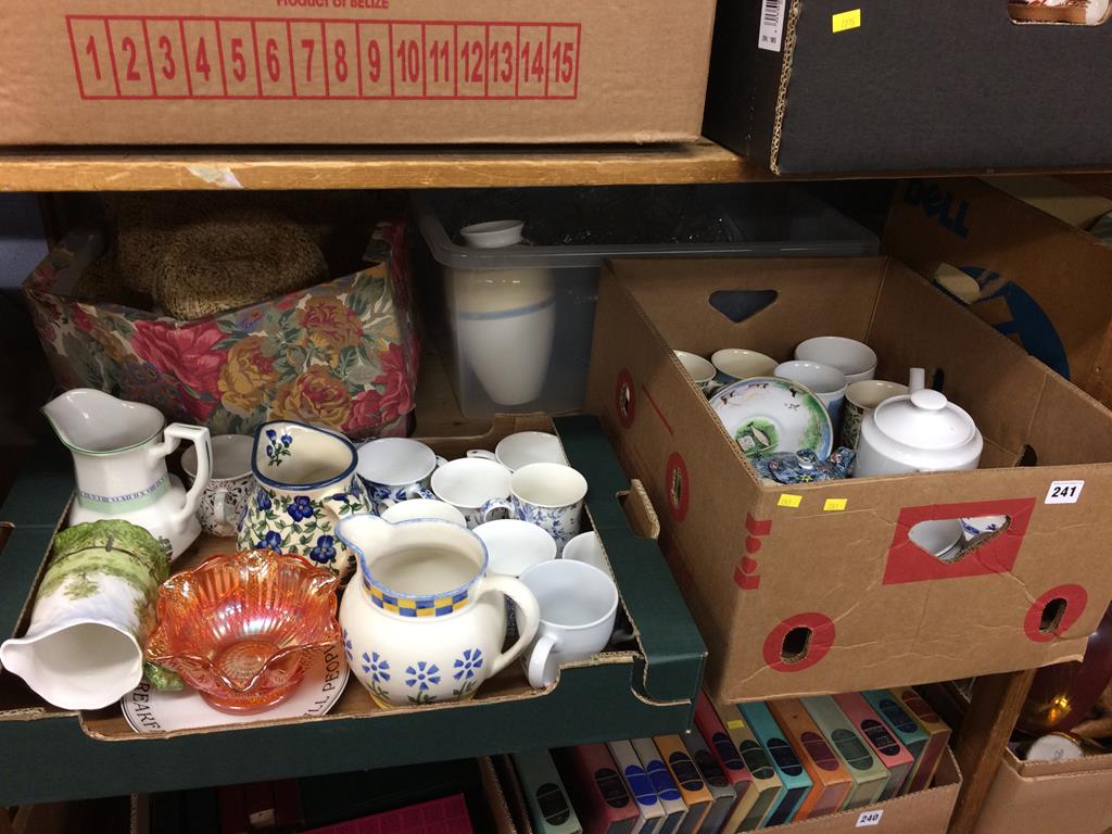 Three boxes, to include tea pots etc.