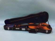 A modern Chinese violin, bow and hard case