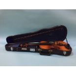 A modern Chinese violin, bow and hard case