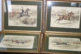 A set of four horse racing and hunting prints.