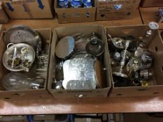 Three boxes of silver plate