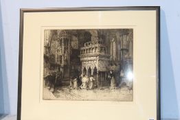 Etching by Hedly Fitton of Edward the Confessor's shrine in Westminister Abby, signed in pencil,