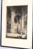 Etching by Alfred Affleck of Burges Cathedral, signed in pencil, 64cm x 43cm