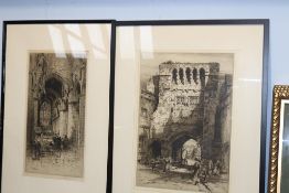 Two etchings by Albany Howarth, 'Gateway to Winchester' and 'St Giles Cathedral Edinburgh', signed