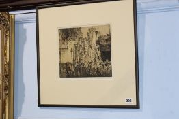 Sir Frank Brangwyn, etching, signed in pencil, 'A Procession Genoa', (bears California State Library