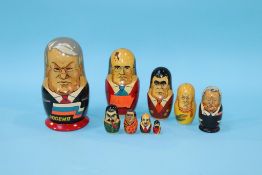 A set of nine graduating Russian wooden dolls