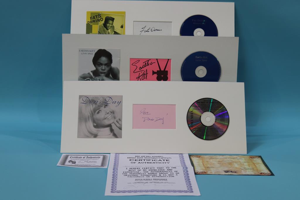 Autographs; Doris Day, Eartha Kitt, Fats Domino (3)