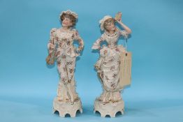 A pair of German porcelain figures of a gallant and lady, stamped Roschutz of Sacong, approx. 46cm