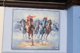 A. Veccio, oil, signed, 'Horse Race', 49cm x 59cm