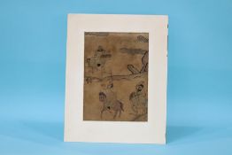 A mounted silk panel, 31cm height x 24cm width approx. (without frame)