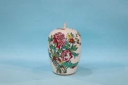 A Chinese famille rose tapering vase, decorated with chrysanthemums and exotic flowers, 31cm height