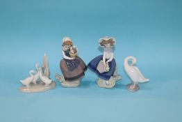 Two Lladro figures, a duck and a Nao duck