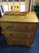 Pine three drawer chest of drawers, 63cm wide