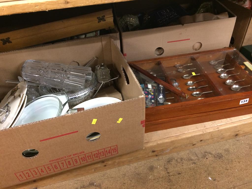 Three boxes of assorted and a collection of spoons