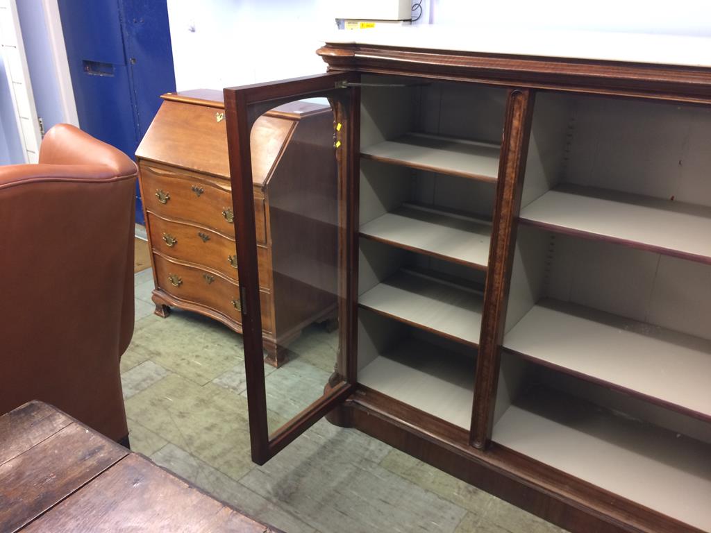 A Victorian marble top walnut three door side cabinet, the white marble top below three glazed - Image 4 of 25