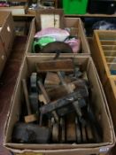 A box of assorted Maling etc., and a quantity of wood working planes