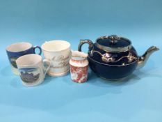 A Royal Crown Derby jug, a tea pot and various mugs