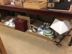 Five boxes of assorted, LP's and lamps etc.