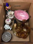 A box of assorted, to include Beswick and a dressing table set etc.