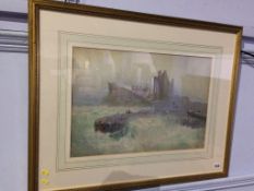 W. F. Stacks, watercolour, signed, dated 1894, 'Rough seas with Castle', 35 x 50cm