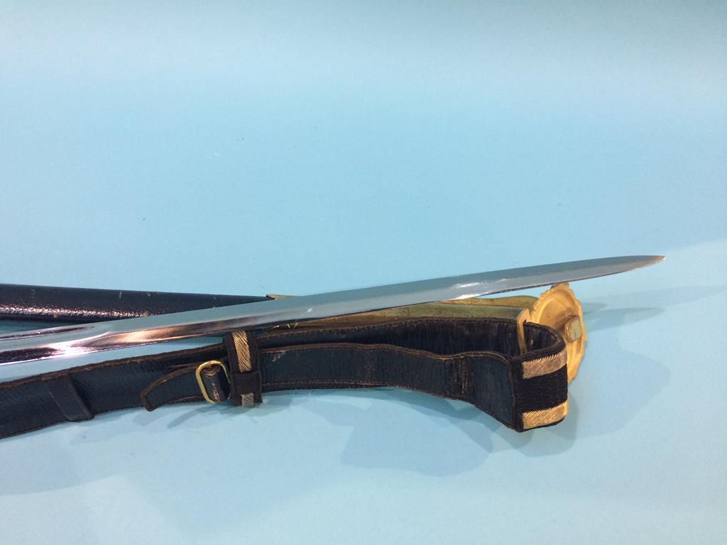 A Naval Officers sword, scabbard and belt - Image 3 of 3
