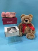 A Steiff bear and two pairs of children's shoes
