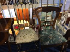 A heavy decorative gold coloured metalwork single chair and another chair (2)