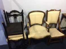 A pair of ebonised chairs, a French style chair and one other (4)