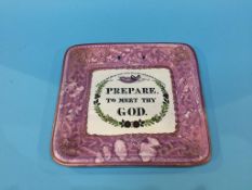 A Sunderland lustre plaque, 'Prepare to meet thy God'