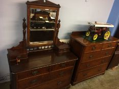 A marble top washstand, a matching dressing chest and chest of drawers, with two short and three