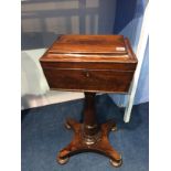 A William IV mahogany work box, with quadruple spreading base. 38cm wide