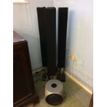 Four Bang and Olufsen Beolab 8000 speakers and a Beolab 2 Sub Woofer