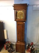 A large 19th century oak longcase clock, with brass dial, three hour movement, by Webster and Son,