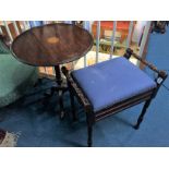 A piano stool and a 19th century mahogany tripod table