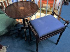 A piano stool and a 19th century mahogany tripod table