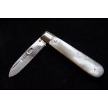 Silver penknife with mother of pearl handle