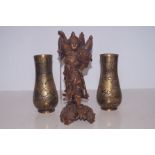 A pair of bronze vases together with an oriental r