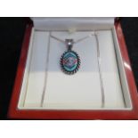 Box silver enamelled necklace and pendant