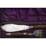 Set of Victorian fish servers in plush fitted case