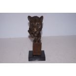 Bronze leopard head on a marble based- 22cm