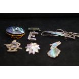 3 silver and abalone shell brooches together with