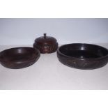 African carved lidded bowl together with 2 carved