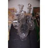 5 decanters together with two celery vases