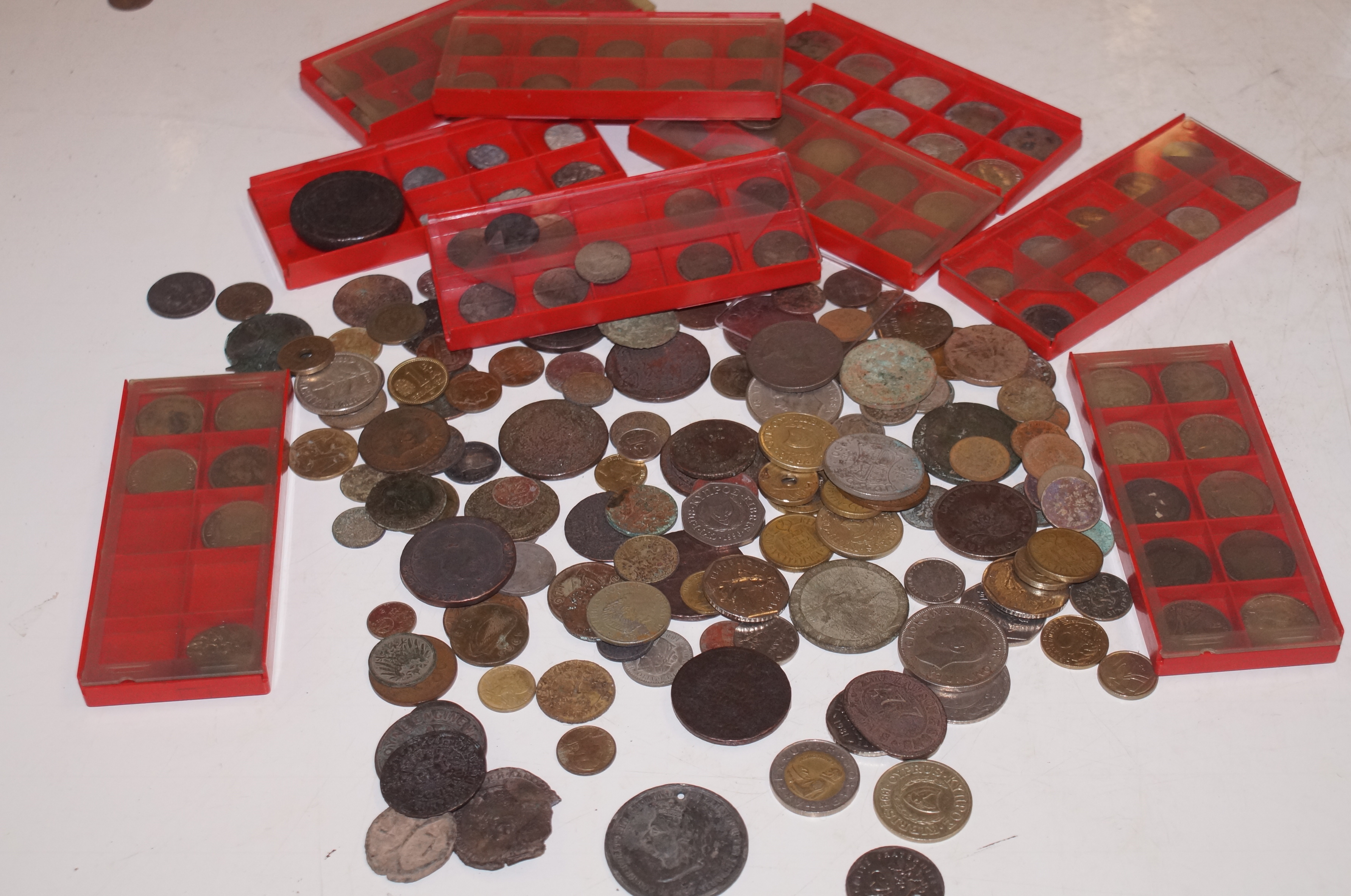 Collection of metal detector finds, mainly coinage