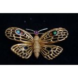 18 Carat Gold Butterfly Pin Brooch set with Enamel